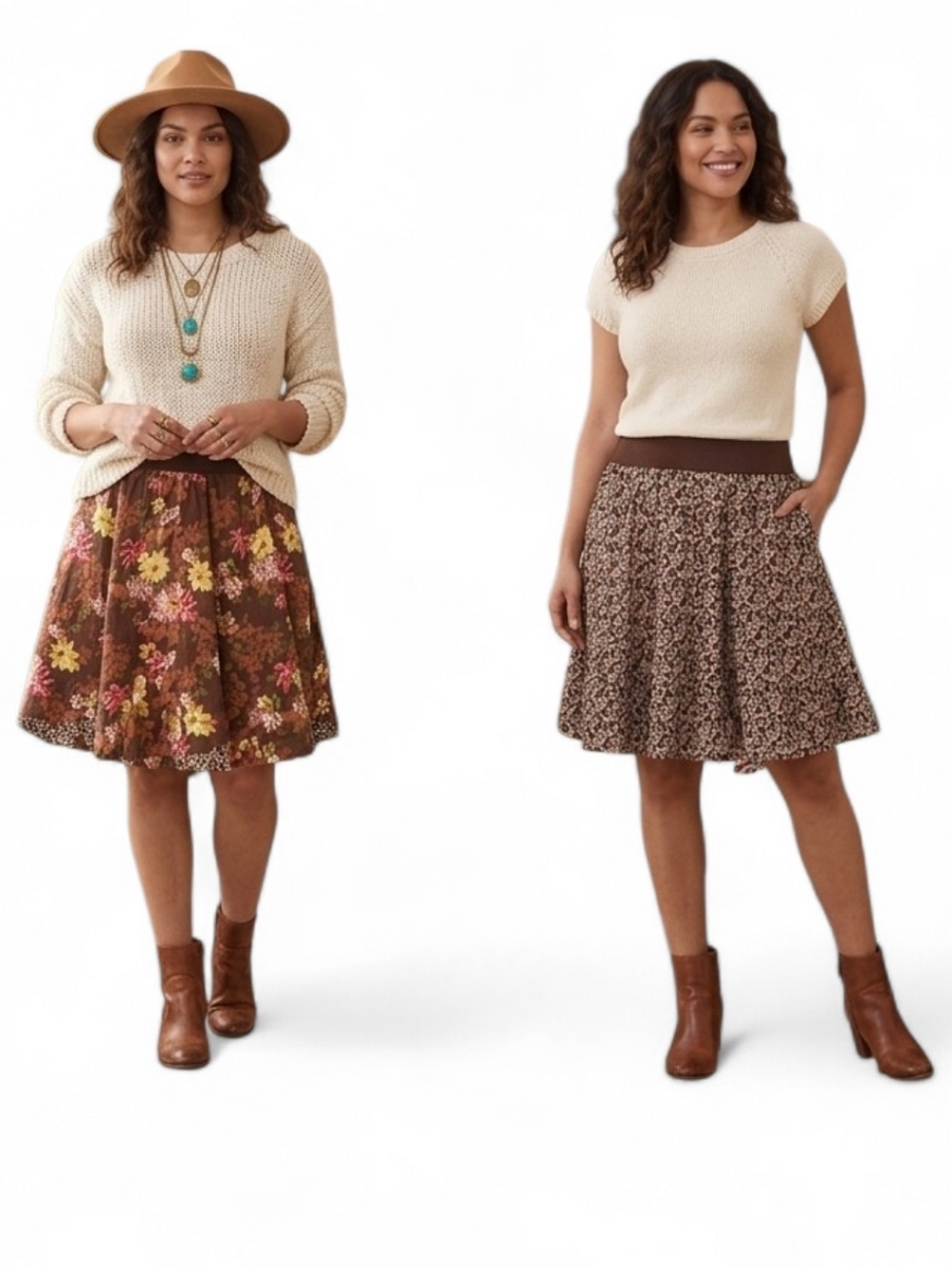 CAbi Vintage Reversible Floral Mini Skirt - Size M Brown Boho Cottagecore